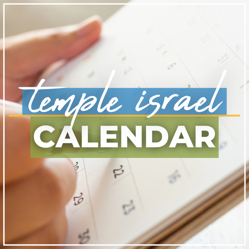 TEXT: Temple Israel Calendar IMAGE: Hand holding calendar